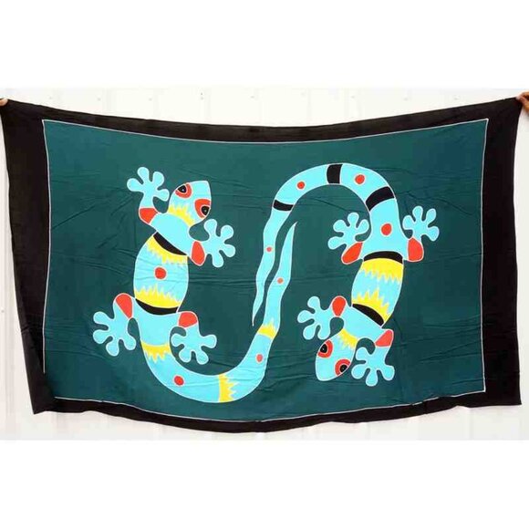 CM52 Gecko Batik Plus 38" Open Hand Painted Cover Up Midi Cardigan fit up to 5X - Picture 2 of 2